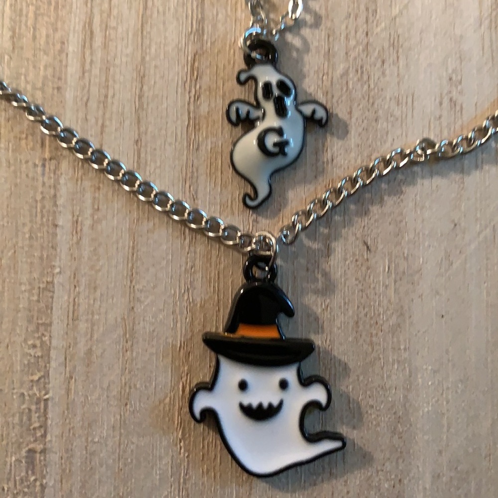 Double chain Halloween ghost necklace